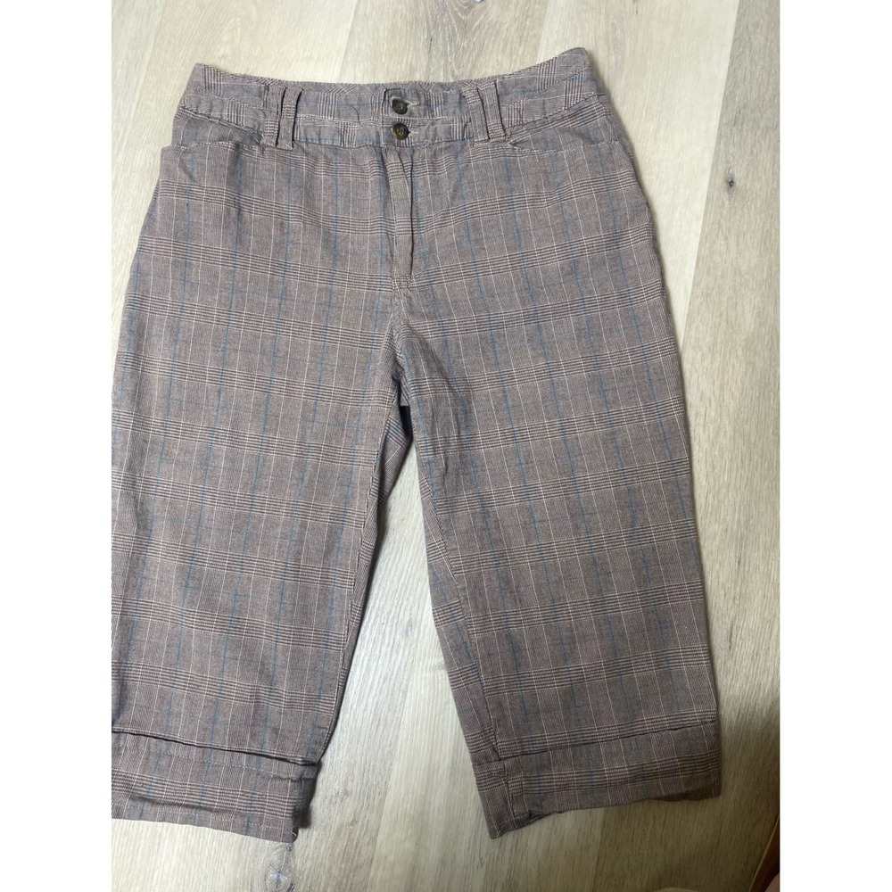 Vintage Y2K Plaid Capri Pants Brown Blue Glen Check Cuffed Cropped Trousers